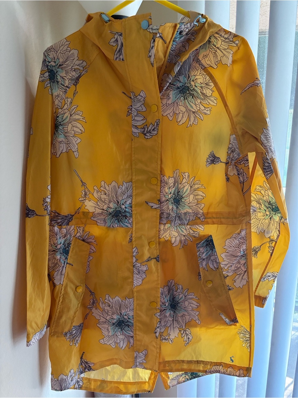 Yellow Raincoat with white and light blue flowers - Joules